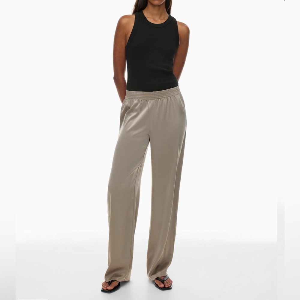 Wilfred Aritzia Satiny Champagne Taupe Wide Leg Full Length Dressy Pants M